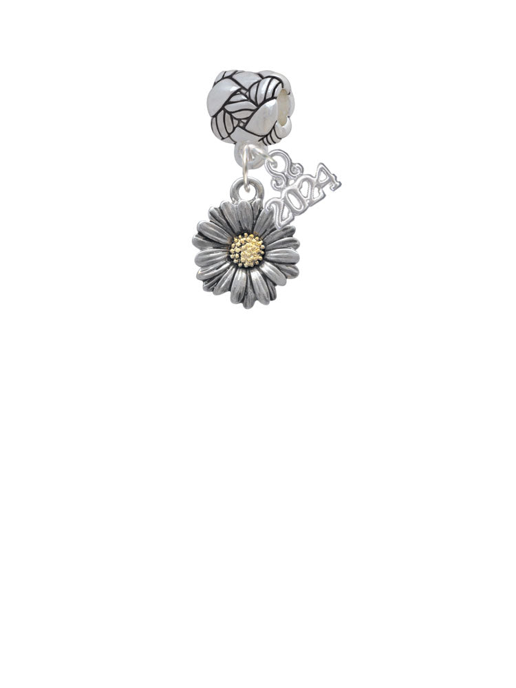 Delight Jewelry Two-tone Daisy Flower Woven Rope Charm Bead Dangle with Year 2024 Image 2