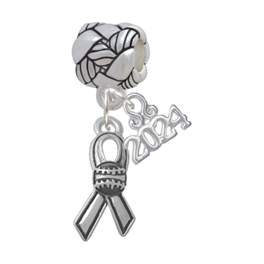 Delight Jewelry Silvertone Ribbon with Softball Woven Rope Charm Bead Dangle with Year 2024 Image 1