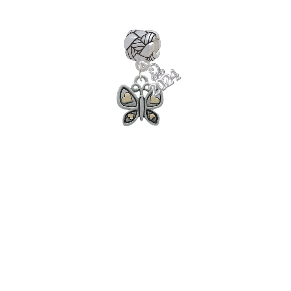 Delight Jewelry Two-tone Butterfly with Hearts Woven Rope Charm Bead Dangle with Year 2024 Image 2