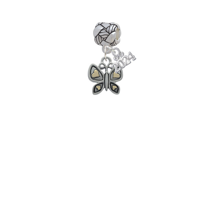 Delight Jewelry Two-tone Butterfly with Hearts Woven Rope Charm Bead Dangle with Year 2024 Image 2