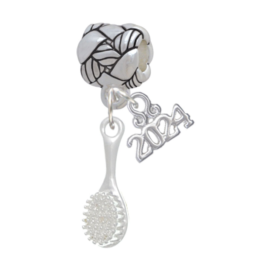 Delight Jewelry Silvertone 3-D Hair Brush Woven Rope Charm Bead Dangle with Year 2024 Image 1