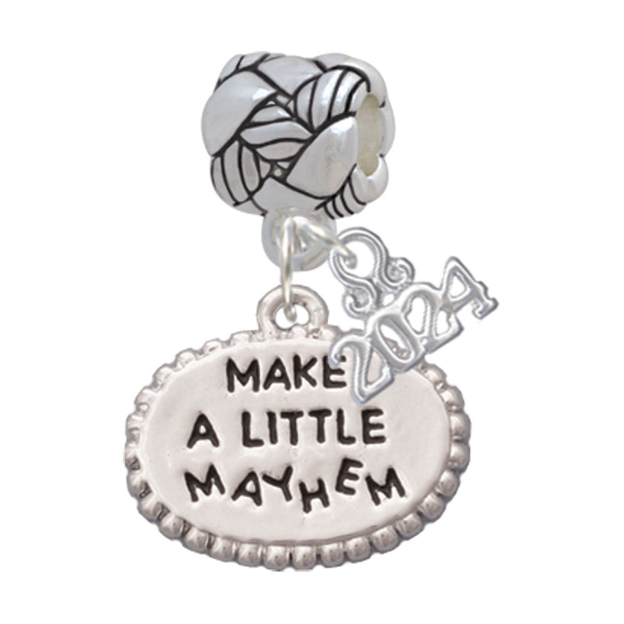 Delight Jewelry Silvertone Make a Little Mayhem Oval Woven Rope Charm Bead Dangle with Year 2024 Image 1