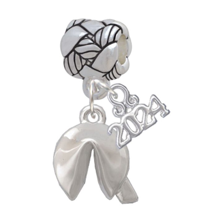 Delight Jewelry Silvertone 3-D Fortune Cookie Woven Rope Charm Bead Dangle with Year 2024 Image 1