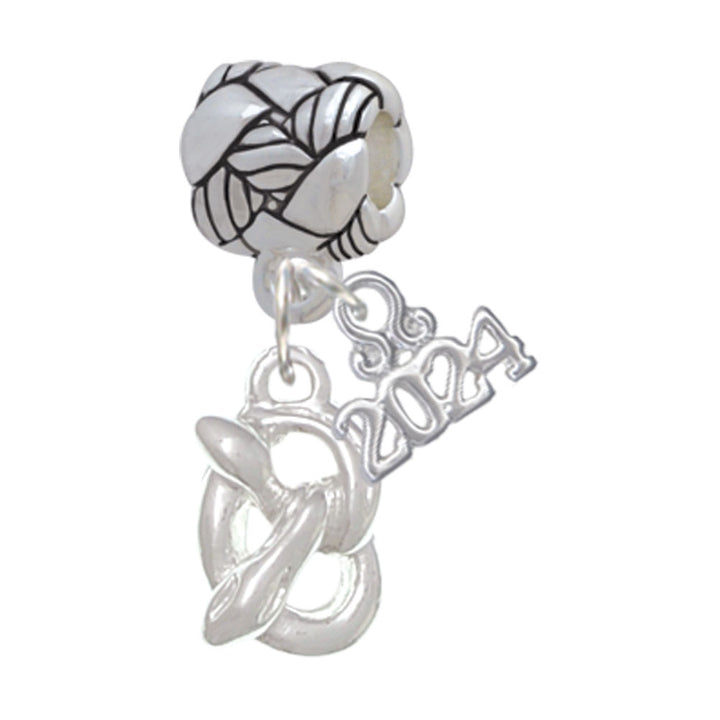 Delight Jewelry Silvertone 3-D Pretzel Woven Rope Charm Bead Dangle with Year 2024 Image 1