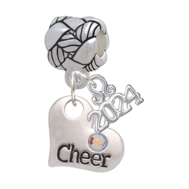 Delight Jewelry Silvertone Cheer Heart with AB Crystal Woven Rope Charm Bead Dangle with Year 2024 Image 1
