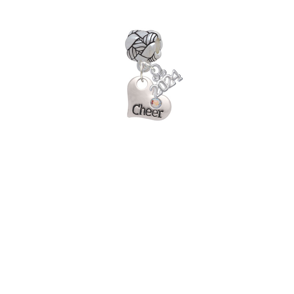 Delight Jewelry Silvertone Cheer Heart with AB Crystal Woven Rope Charm Bead Dangle with Year 2024 Image 2