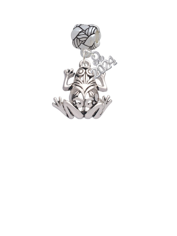 Delight Jewelry Silvertone Large Filigree Frog Woven Rope Charm Bead Dangle with Year 2024 Image 2