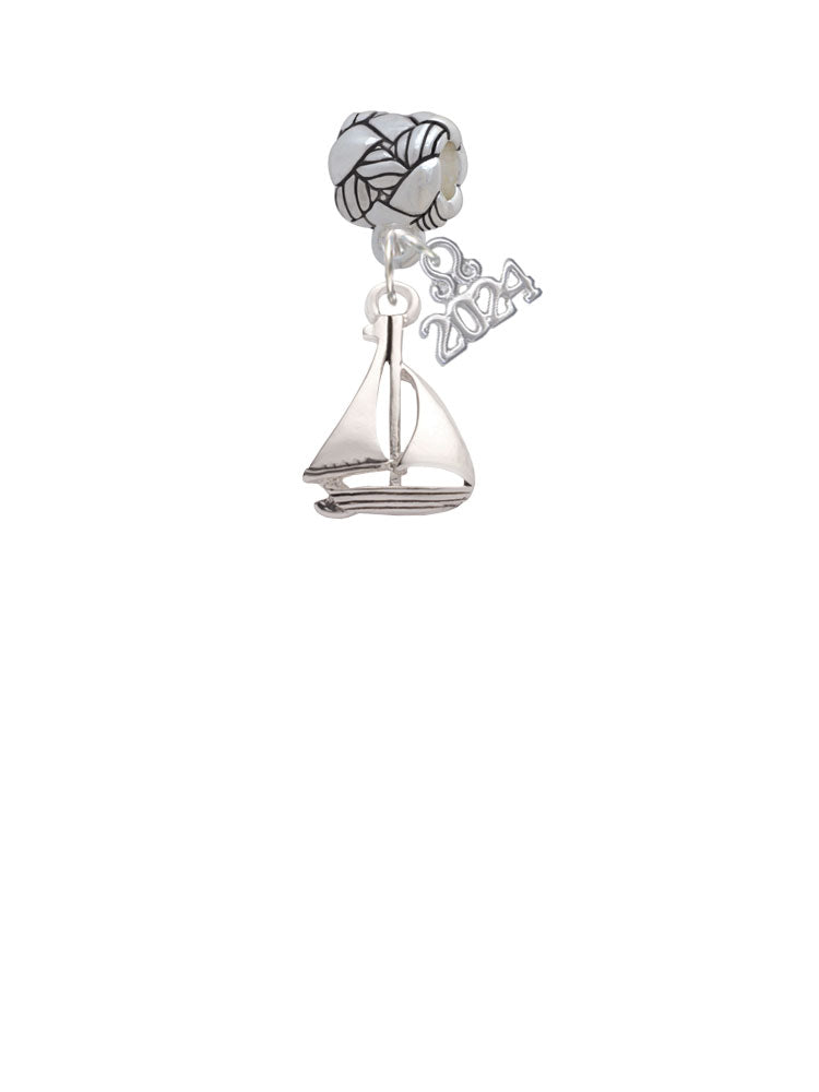 Delight Jewelry Silvertone Antiqued Sailboat Woven Rope Charm Bead Dangle with Year 2024 Image 2