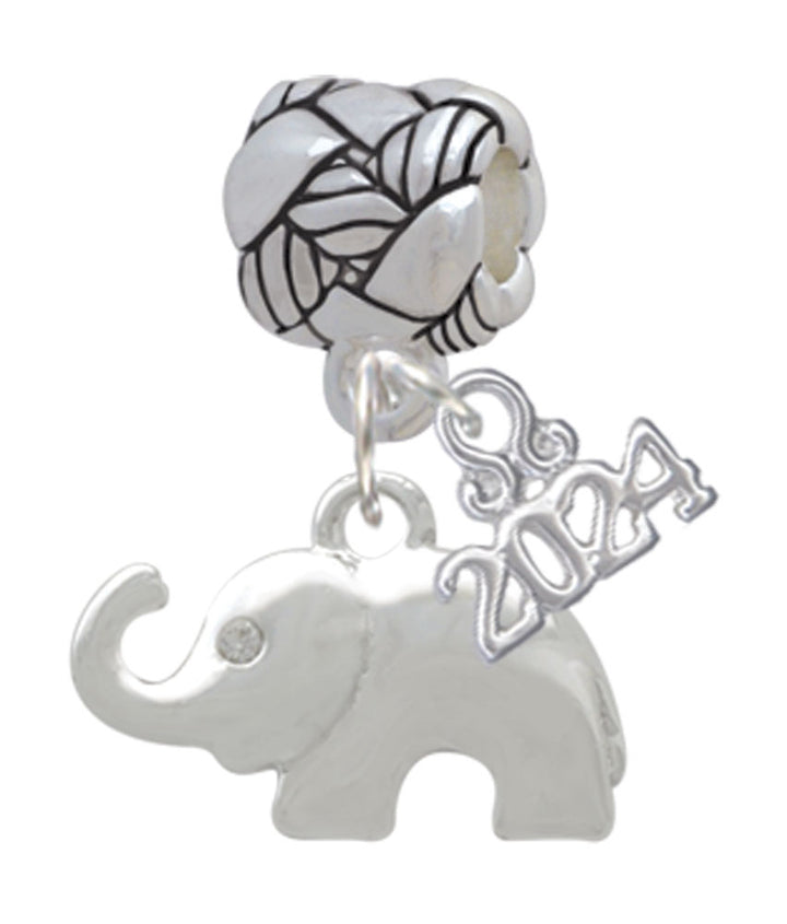 Delight Jewelry Silvertone Elephant with Crystal Eyes Woven Rope Charm Bead Dangle with Year 2024 Image 1
