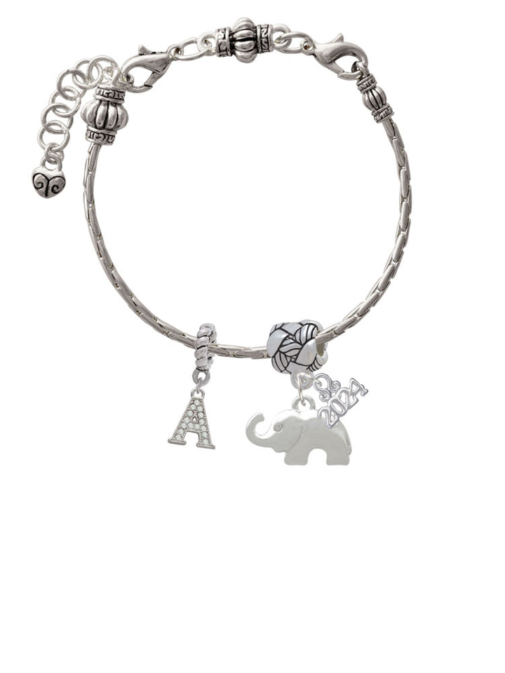 Delight Jewelry Silvertone Elephant with Crystal Eyes Woven Rope Charm Bead Dangle with Year 2024 Image 3