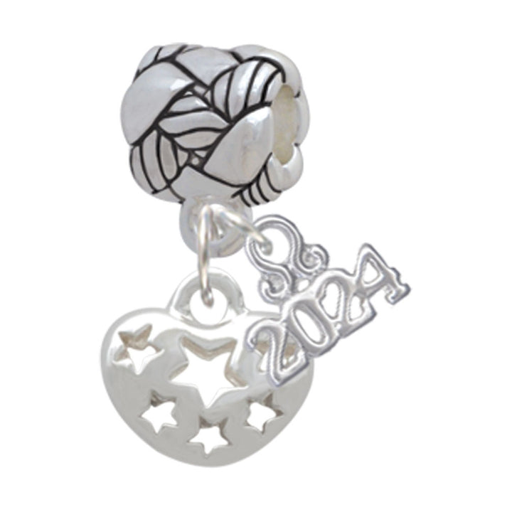 Delight Jewelry Silvertone Small Heart with Cut Out Stars Woven Rope Charm Bead Dangle with Year 2024 Image 1