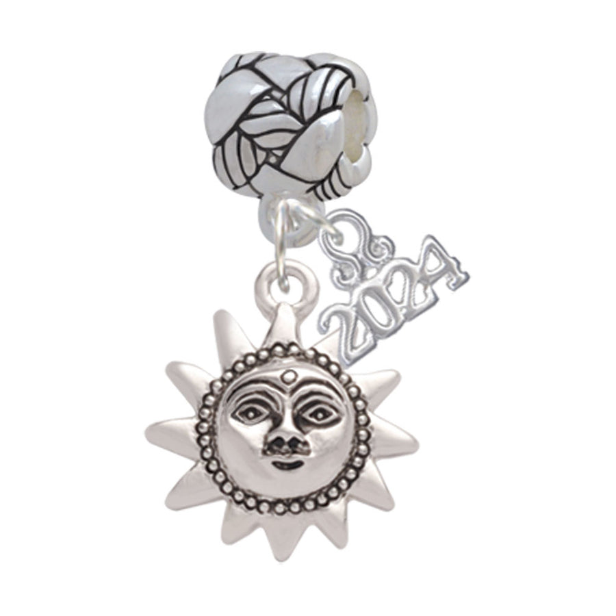 Delight Jewelry Silvertone Sun Face with Beaded Edging Woven Rope Charm Bead Dangle with Year 2024 Image 1