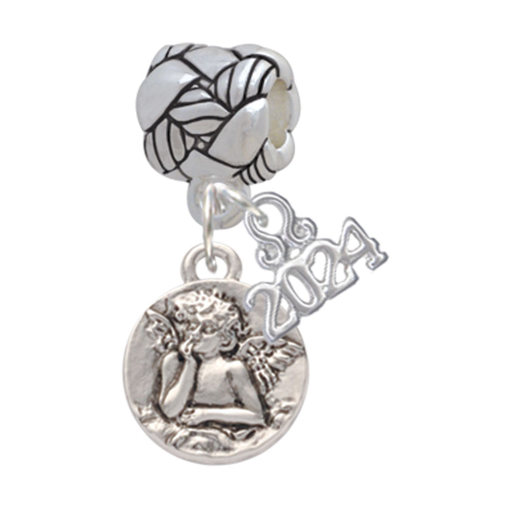 Delight Jewelry Silvertone Small Raphael Angel on Disc Woven Rope Charm Bead Dangle with Year 2024 Image 1