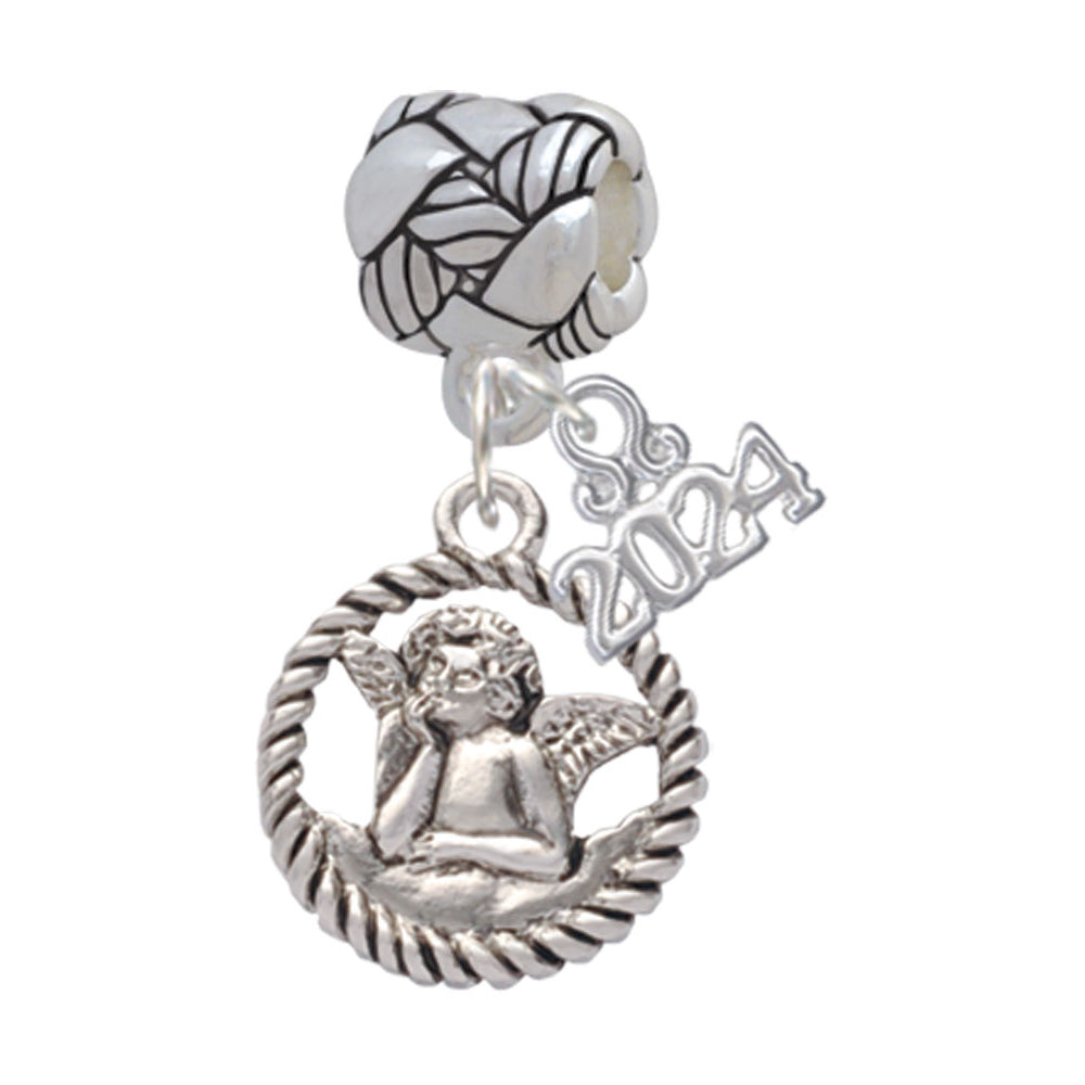 Delight Jewelry Silvertone Raphael Angel in Rope Wreath Woven Rope Charm Bead Dangle with Year 2024 Image 1