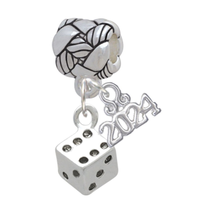 Delight Jewelry Silvertone Dice Woven Rope Charm Bead Dangle with Year 2024 Image 1