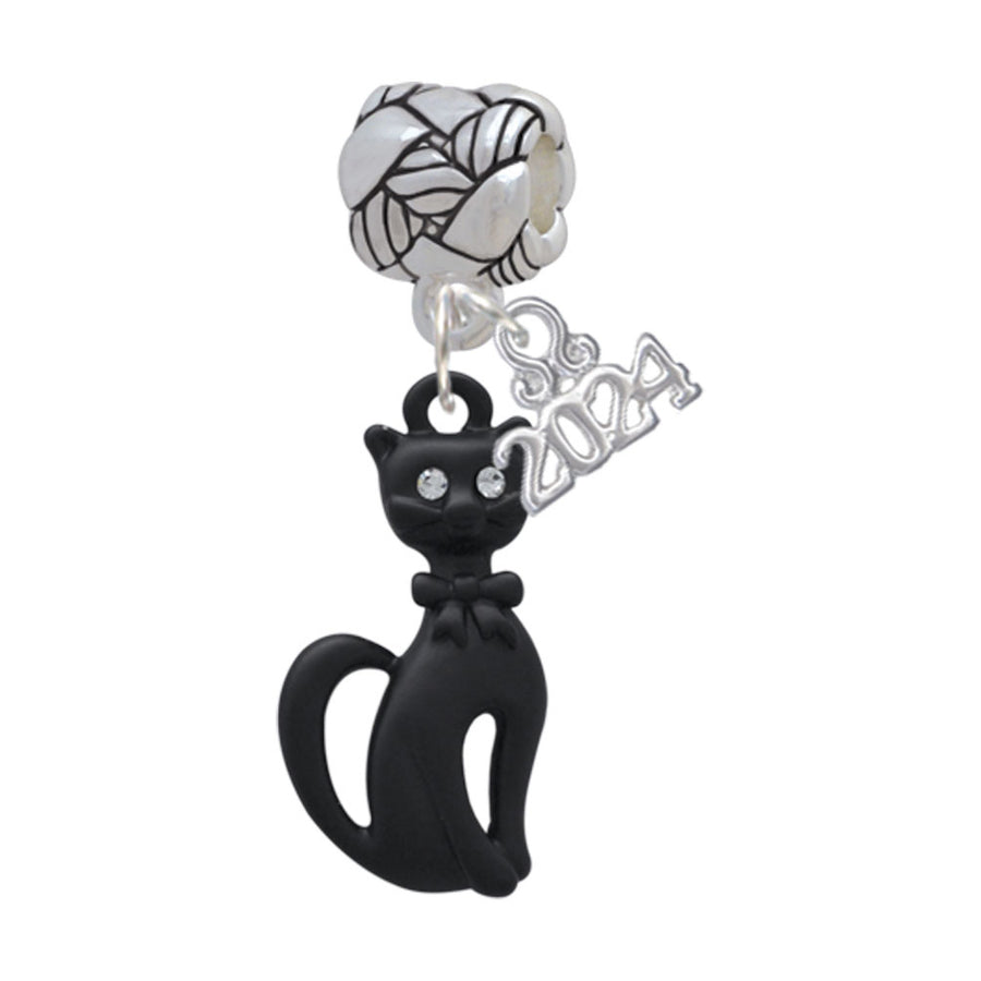 Delight Jewelry Tall Sitting Matte Black Cat Woven Rope Charm Bead Dangle with Year 2024 Image 1