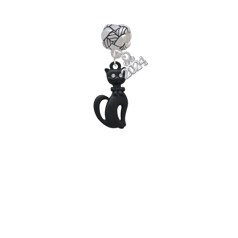 Delight Jewelry Tall Sitting Matte Black Cat Woven Rope Charm Bead Dangle with Year 2024 Image 2