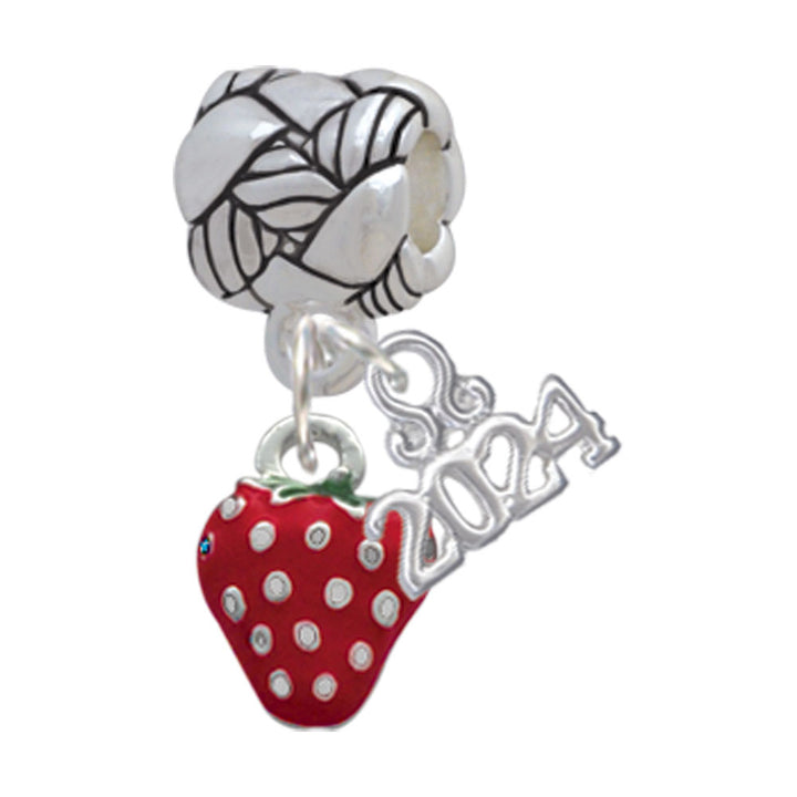 Delight Jewelry Silvertone Mini 2-D Enamel Strawberry Woven Rope Charm Bead Dangle with Year 2024 Image 1