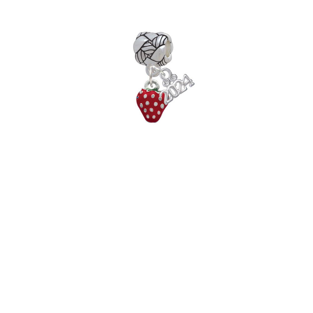 Delight Jewelry Silvertone Mini 2-D Enamel Strawberry Woven Rope Charm Bead Dangle with Year 2024 Image 2