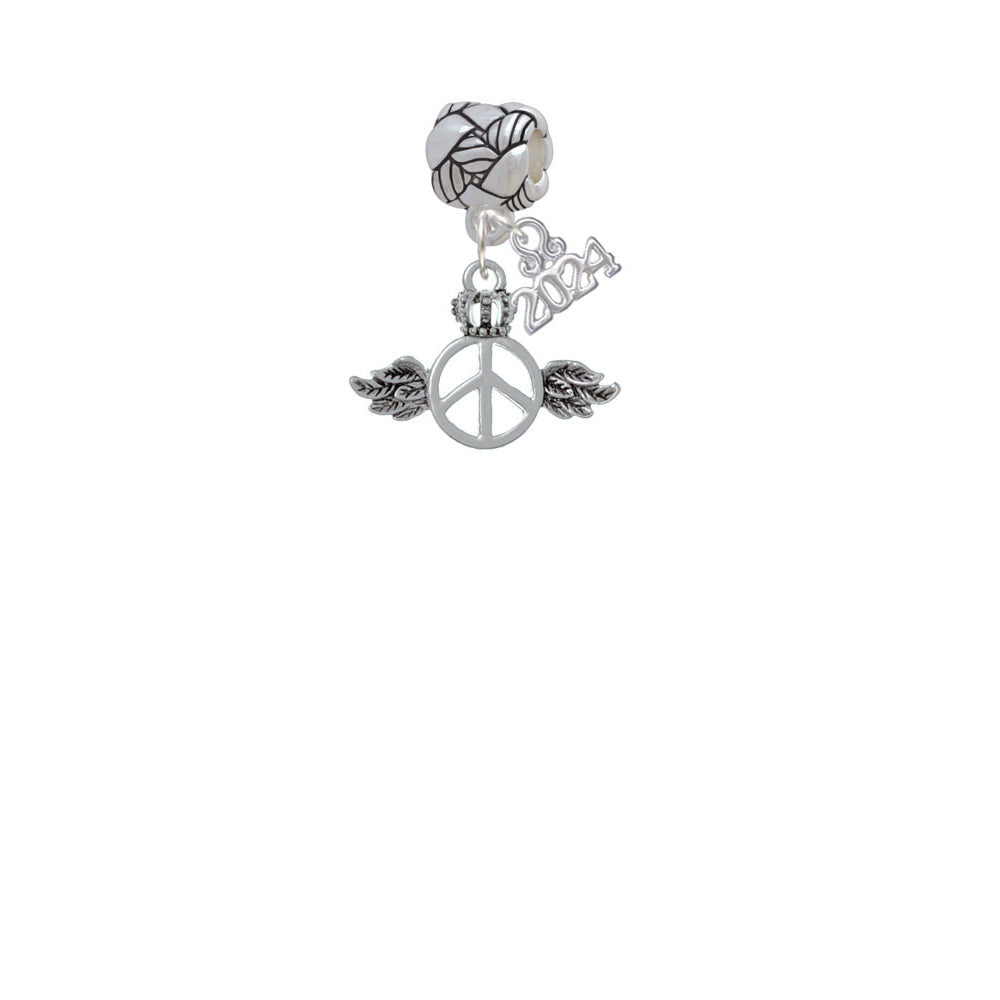Delight Jewelry Silvertone Winged Peace Sign with Crown Woven Rope Charm Bead Dangle with Year 2024 Image 2