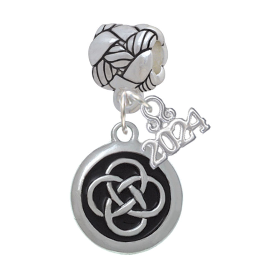 Delight Jewelry Silvertone Celtic Knot in Black Circle Woven Rope Charm Bead Dangle with Year 2024 Image 1