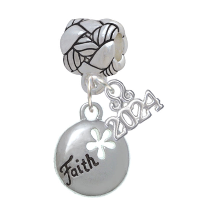 Delight Jewelry Silvertone Faith Disc with Cutout Flower Woven Rope Charm Bead Dangle with Year 2024 Image 1