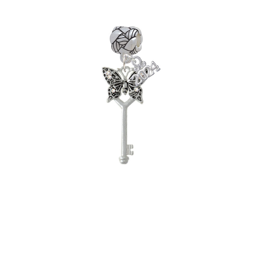 Delight Jewelry Silvertone Antiqued Butterfly Key with AB Crystals Woven Rope Charm Bead Dangle with Year 2024 Image 1