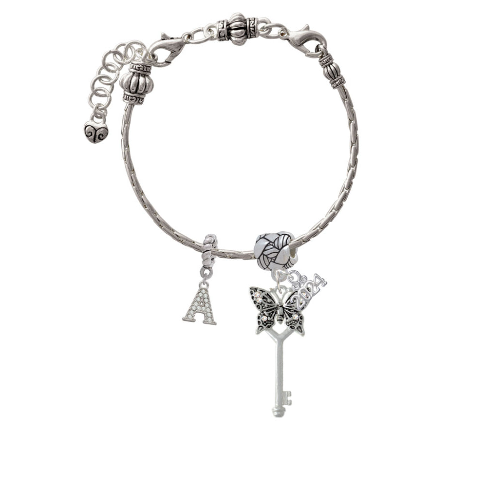 Delight Jewelry Silvertone Antiqued Butterfly Key with AB Crystals Woven Rope Charm Bead Dangle with Year 2024 Image 2
