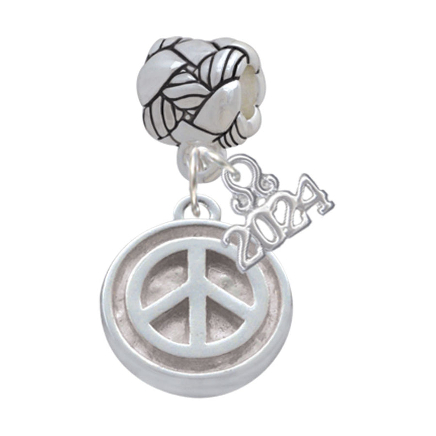 Delight Jewelry Silvertone Peace Sign - Round Seal Woven Rope Charm Bead Dangle with Year 2024 Image 1