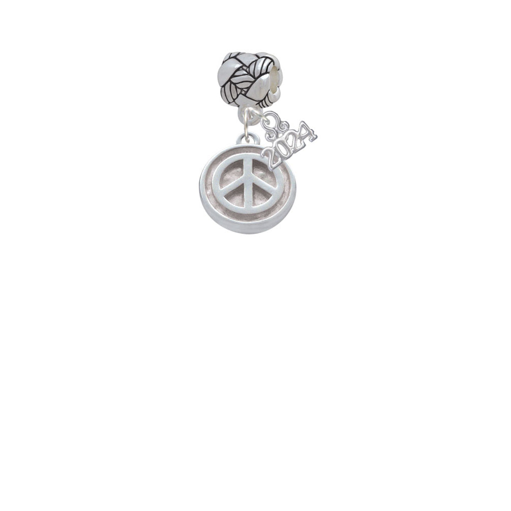 Delight Jewelry Silvertone Peace Sign - Round Seal Woven Rope Charm Bead Dangle with Year 2024 Image 2