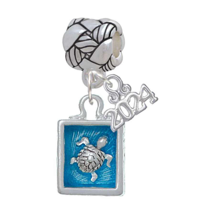 Delight Jewelry Silvertone Sea Turtle in Shadow Box Woven Rope Charm Bead Dangle with Year 2024 Image 1