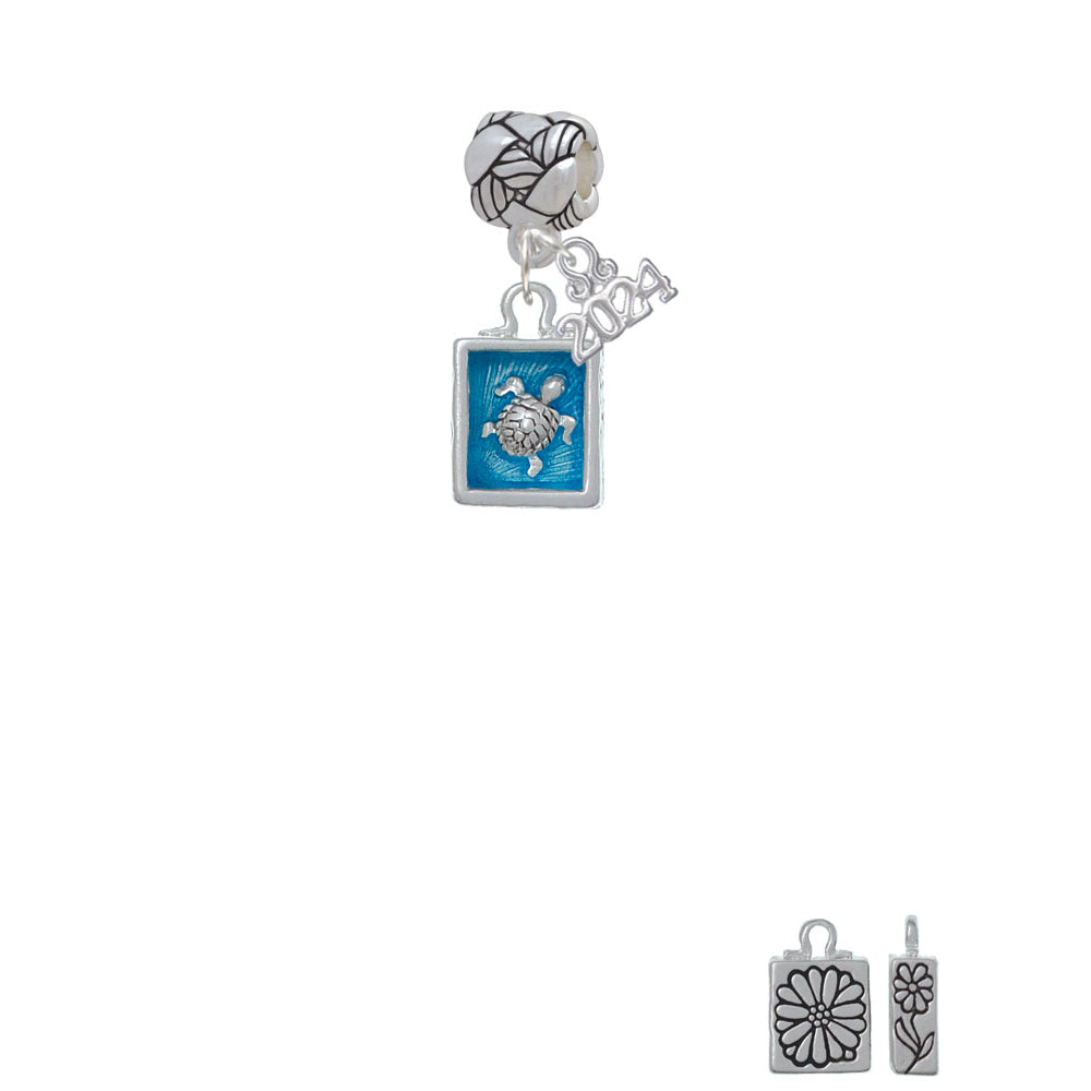 Delight Jewelry Silvertone Sea Turtle in Shadow Box Woven Rope Charm Bead Dangle with Year 2024 Image 2