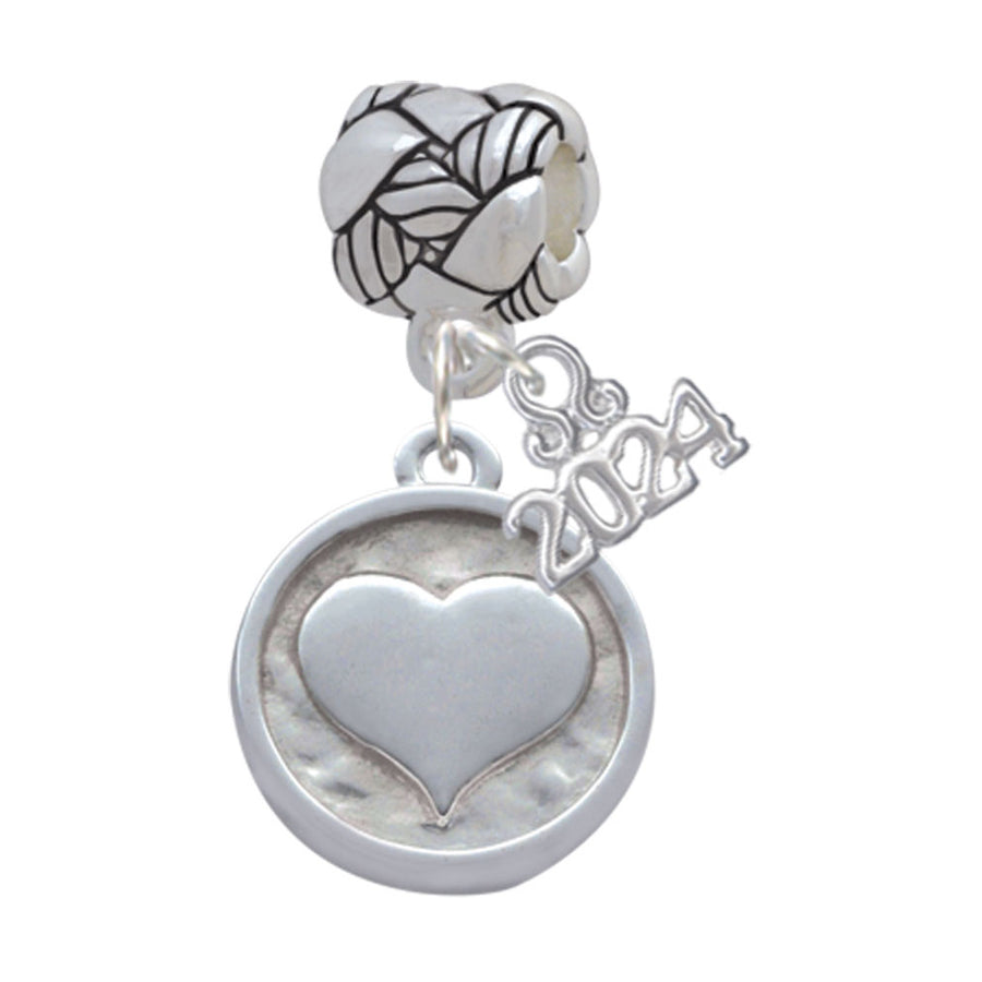 Delight Jewelry Silvertone Smooth Heart - Round Seal Woven Rope Charm Bead Dangle with Year 2024 Image 1