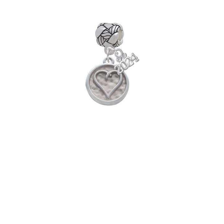 Delight Jewelry Silvertone Heart Outline - Round Seal Woven Rope Charm Bead Dangle with Year 2024 Image 2