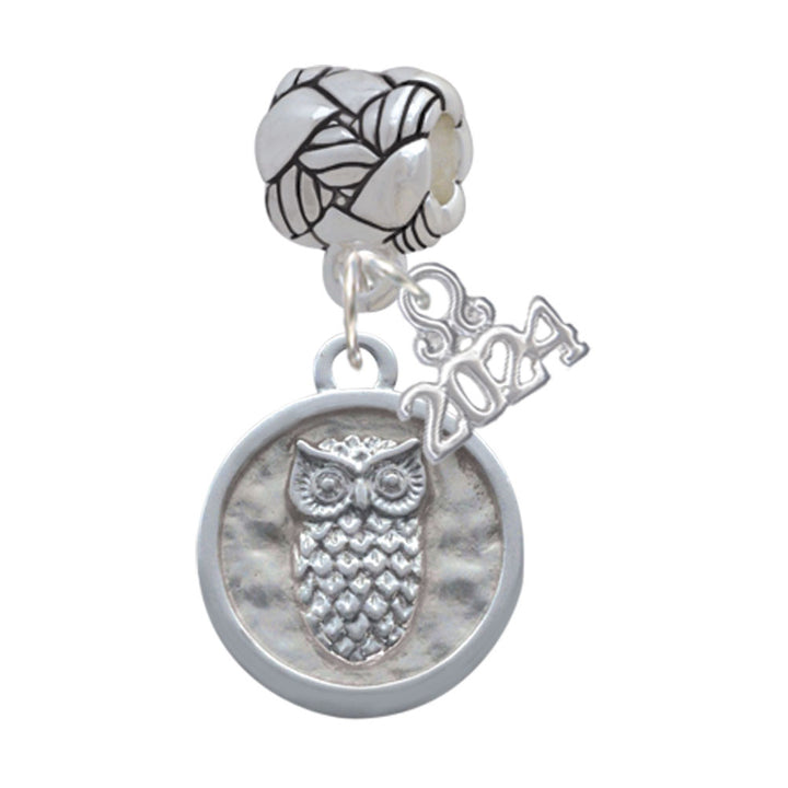 Delight Jewelry Silvertone Owl - Round Seal Woven Rope Charm Bead Dangle with Year 2024 Image 1