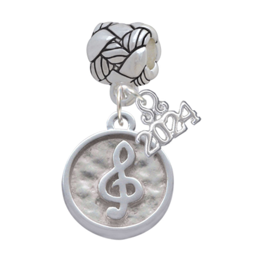 Delight Jewelry Silvertone Music Clef - Round Seal Woven Rope Charm Bead Dangle with Year 2024 Image 1