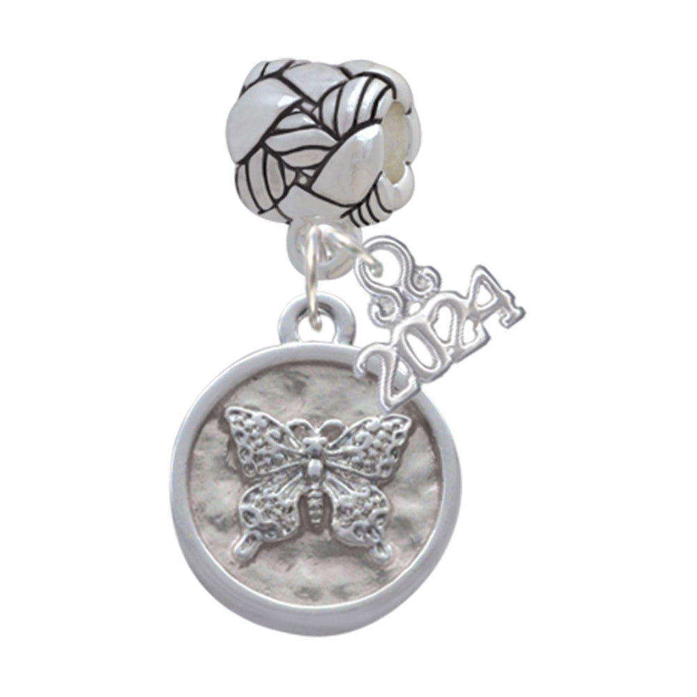 Delight Jewelry Silvertone Butterfly - Round Seal Woven Rope Charm Bead Dangle with Year 2024 Image 1