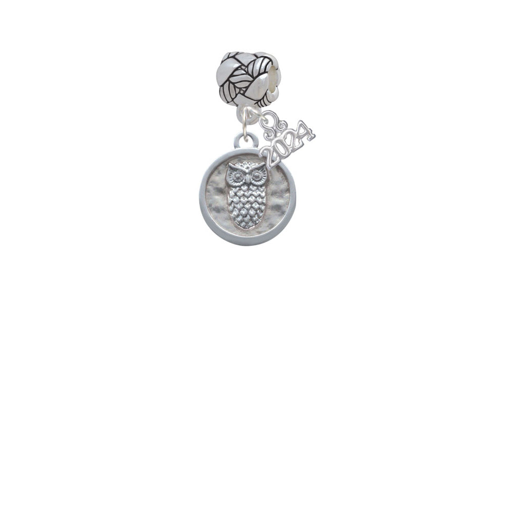 Delight Jewelry Silvertone Owl - Round Seal Woven Rope Charm Bead Dangle with Year 2024 Image 2