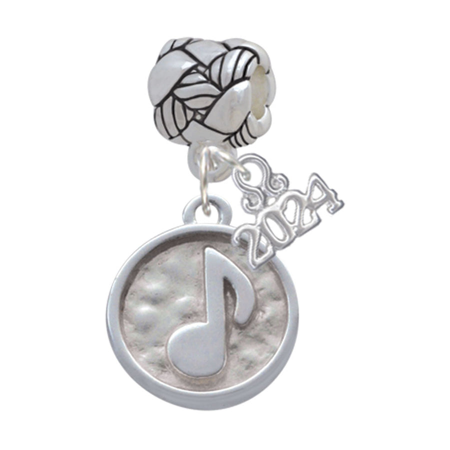 Delight Jewelry Silvertone Music Note - Round Seal Woven Rope Charm Bead Dangle with Year 2024 Image 1