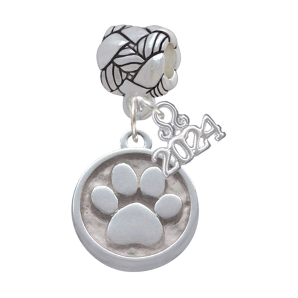 Delight Jewelry Silvertone Paw - Round Seal Woven Rope Charm Bead Dangle with Year 2024 Image 1