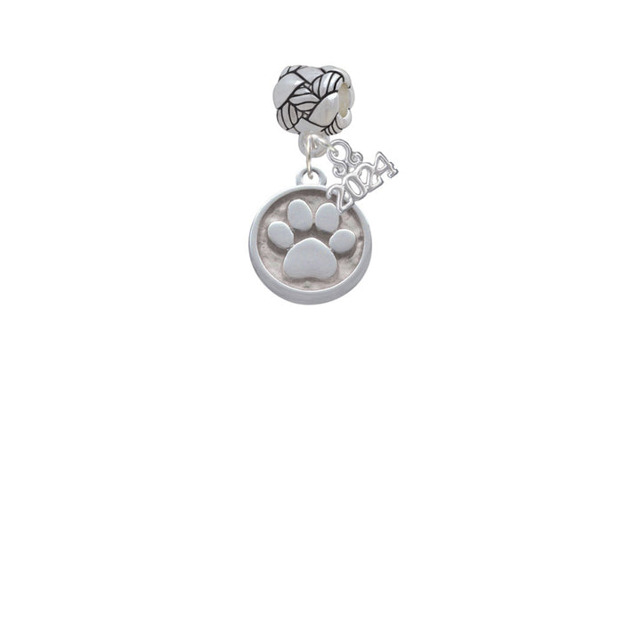 Delight Jewelry Silvertone Paw - Round Seal Woven Rope Charm Bead Dangle with Year 2024 Image 2