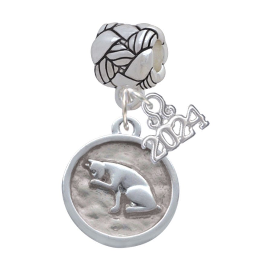 Delight Jewelry Silvertone Sitting Cat - Round Seal Woven Rope Charm Bead Dangle with Year 2024 Image 1