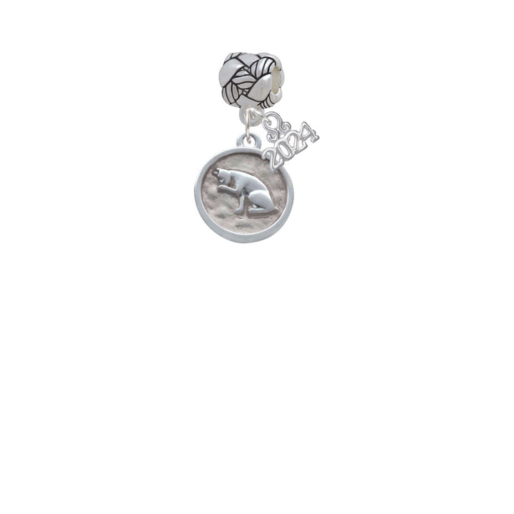 Delight Jewelry Silvertone Sitting Cat - Round Seal Woven Rope Charm Bead Dangle with Year 2024 Image 2