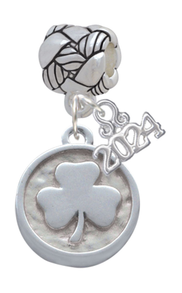 Delight Jewelry Silvertone Shamrock - Round Seal Woven Rope Charm Bead Dangle with Year 2024 Image 1