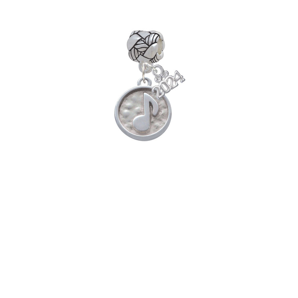 Delight Jewelry Silvertone Music Note - Round Seal Woven Rope Charm Bead Dangle with Year 2024 Image 2