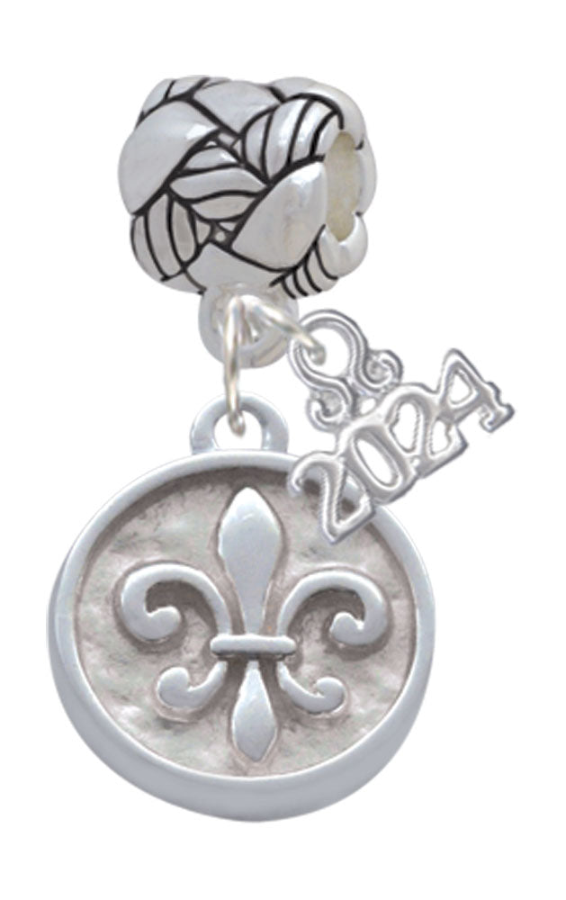 Delight Jewelry Silvertone Fleur di Lis - Round Seal Woven Rope Charm Bead Dangle with Year 2024 Image 1