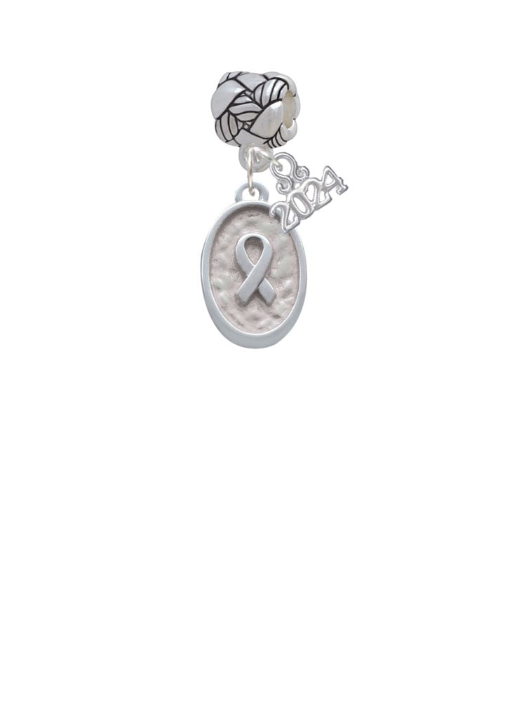 Delight Jewelry Silvertone Awareness Ribbon - Oval Seal Woven Rope Charm Bead Dangle with Year 2024 Image 2