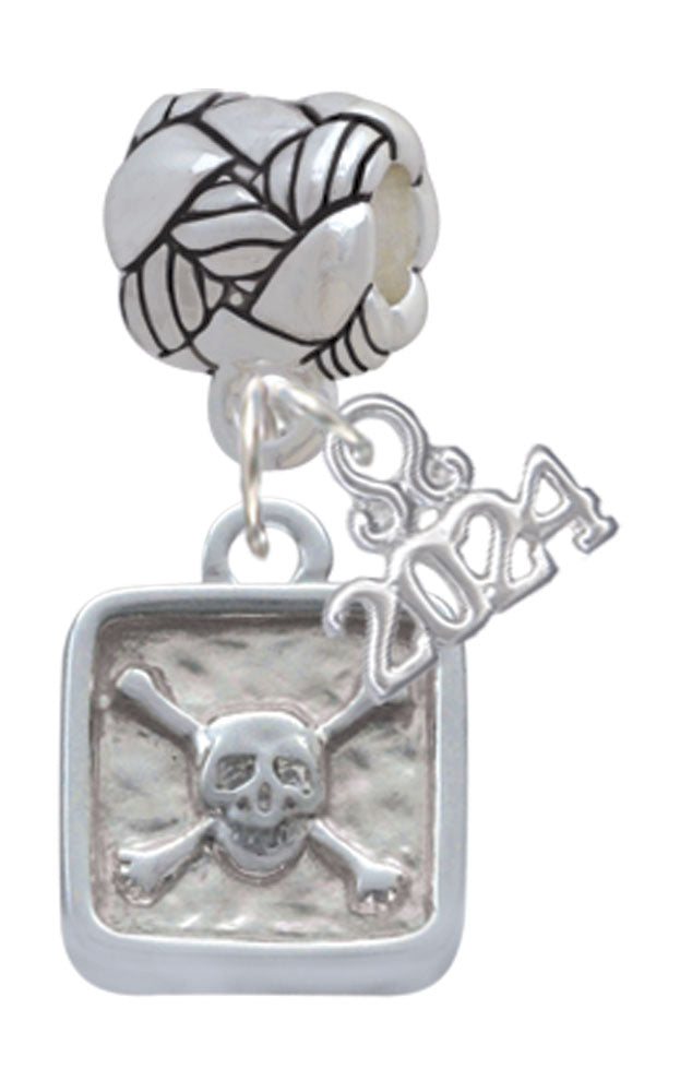 Delight Jewelry Silvertone Skull and Bones - Square Seal Woven Rope Charm Bead Dangle with Year 2024 Image 1