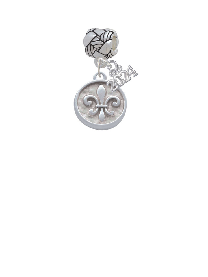Delight Jewelry Silvertone Fleur di Lis - Round Seal Woven Rope Charm Bead Dangle with Year 2024 Image 2