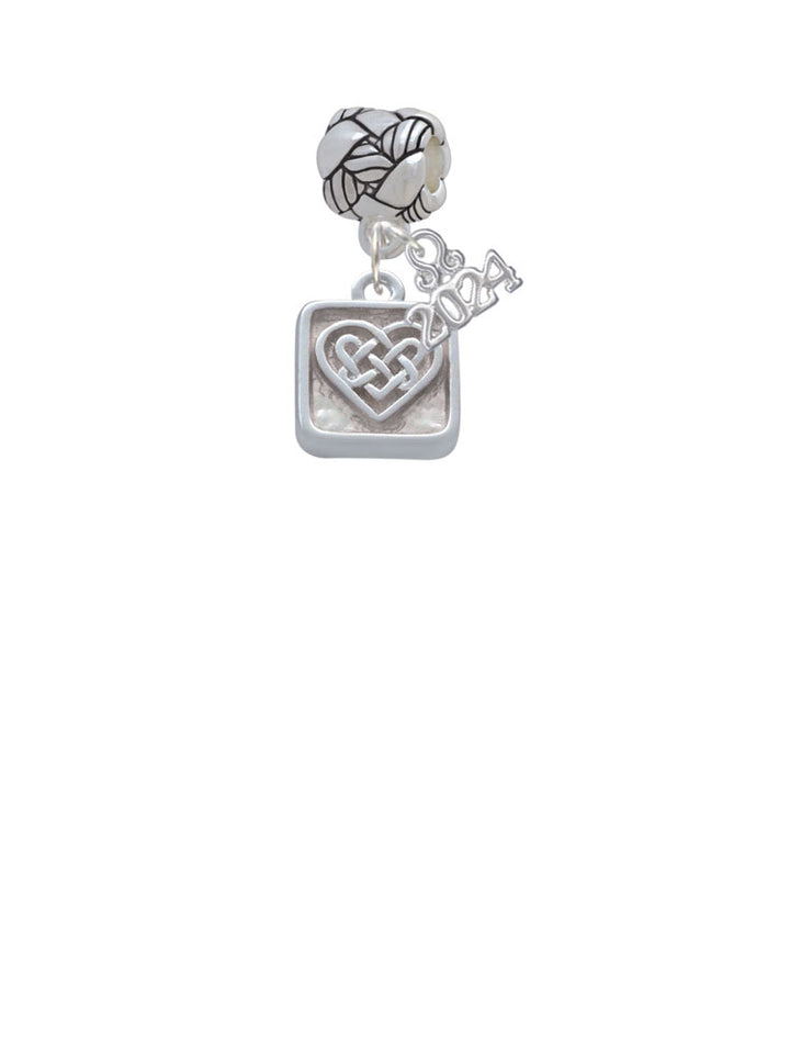 Delight Jewelry Silvertone Celtic Knot Heart - Square Seal Woven Rope Charm Bead Dangle with Year 2024 Image 2